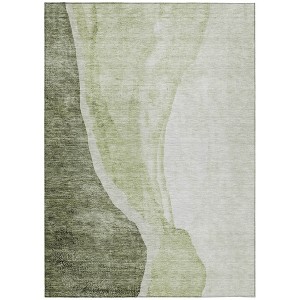 Olive Green And Beige Abstract Washable Indoor Outdoor Area Rug - 1 of 4