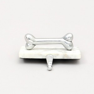 TopComfy Decorative Object Marble and Matte Polish Dog Bone Stocking Holder Stylish Accent for Holiday Decor, Silver, 4.5"*6"*3" - 1 of 4