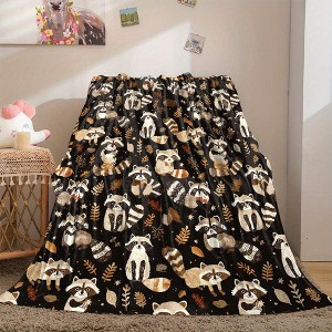 Contemporary Raccoon Print Flannel Blanket, All Seasons Throw, Digital Print, Cozy Nap Car Blanket, Christmas Gift. - 1 of 4