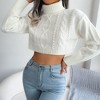 Women's Fall Cable Knit Sweater Long Sleeve Shirt Turtleneck Cropped Casual Pullover Sweater Top - 3 of 4