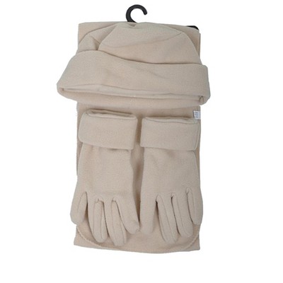 Women's Solid Fleece 3-Piece gloves scarf Hat Winter Set