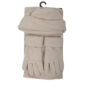 Women's Solid Fleece 3-Piece gloves scarf Hat Winter Set - 1 of 4