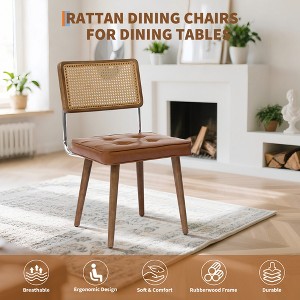 Dining Chairs Mid Century Modern of 1/2, Upholstered Kitchen Chairs with Tall Cane Backrest and Strong Wood Legs, Vintage Chairs for Dining Room - 1 of 4
