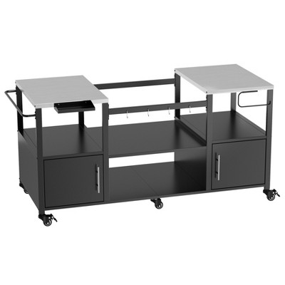 67.1"W Outdoor Grill Cart, Rolling Kitchen Island on Wheels with Storage, Metal Patio Bar Cart with Lockable Wheels for Backyard Garden Poolside