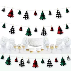 Big Dot of Happiness Holiday Plaid Trees - Buffalo Plaid Christmas Party DIY Decorations - Clothespin Garland Banner - 44 Pc