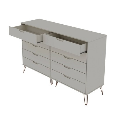 Mid-Century Modern Double Tall Dresser in Off White with Metal Legs