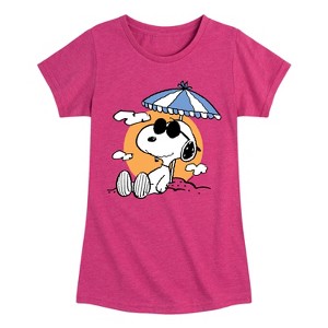 Girls' - Peanuts - Snoopy's Beach Day Fitted Short Sleeve Graphic T-Shirt - 1 of 4