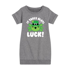 Girls' - Instant Message - St. Patrick's Day It Takes Alotl Luck Graphic Short Sleeve Fleece Dress - 1 of 4
