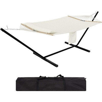 Curved-Bar Hammock with Stand, 2 Person Heavy Duty Hammock Frame, Detachable Pillow & Portable Carrying Bag, Perfect for Outdoor & Indoor