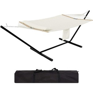 Curved-Bar Hammock with Stand, 2 Person Heavy Duty Hammock Frame, Detachable Pillow & Portable Carrying Bag, Perfect for Outdoor & Indoor - 1 of 4