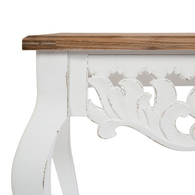 Antonella Rustic Brown and White Carved Wood Console Table