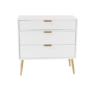 Olivia & May Modern 3 Drawer Wooden Chest with Knob Pulls White: Mid-Century Style, MDF Composite Frame - 1 of 4