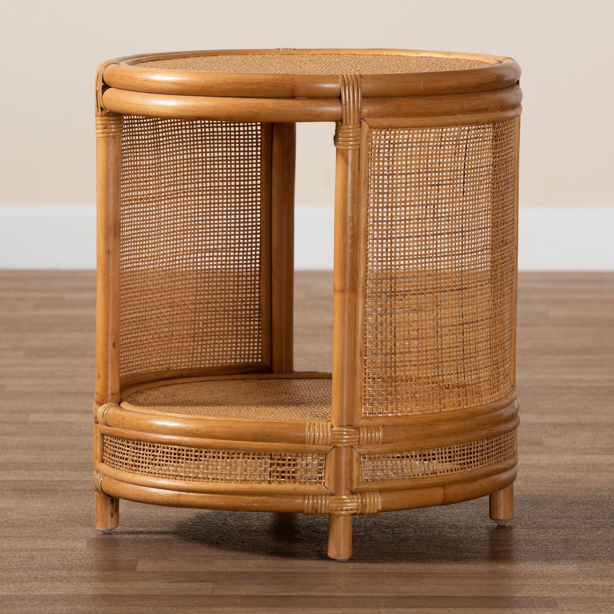 bali & pari Louis Rattan End Table Light Honey: No Assembly, Round Wicker Side - thumbnail 9
