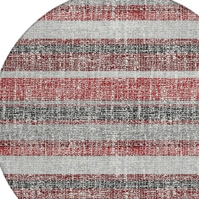 HomeRoots 8' Burgundy And Silver Round Striped Washable Indoor Outdoor Area Rug