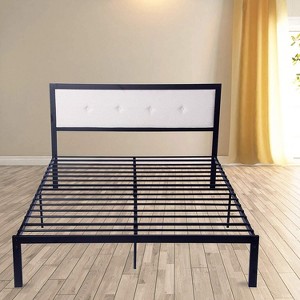 DOMETOUR 54" Full Size Platform Bed with Black Metal Frame, Beige Headboard Modern - 1 of 4