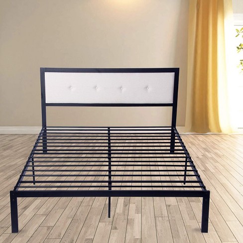 DOMETOUR 54" Full Size Platform Bed with Black Metal Frame, Beige Headboard Modern - image 1 of 4