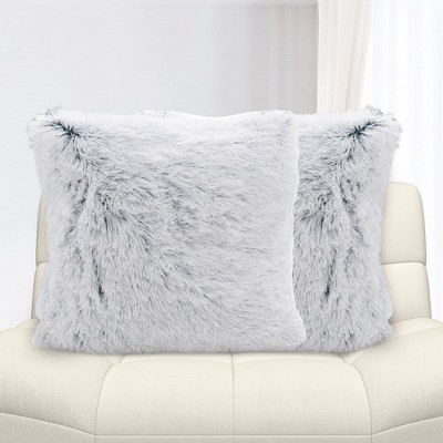 Blue Ombre Faux Fur 18" Square Throw Pillows Set of 2