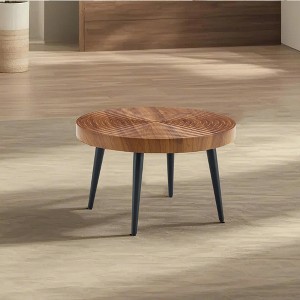 VYNXARIA Natural wood grain round coffee table,23.6" diameter.Features exquisite suction molding, natural wood texture,and black sprayed metal legs. - 1 of 4