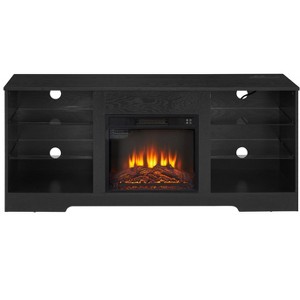 NicBex 3D Fireplace TV Stand with LED Lights for TVs up to 60 Inches,USB Charging Outlet and Glass Shelves - 1 of 4