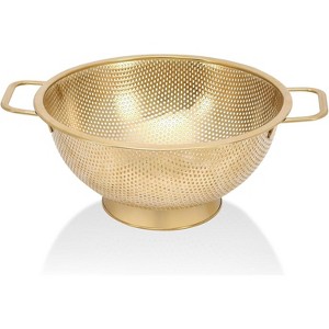Gold Strainer for Kitchen, 3QT, Stainless Steel Colander with Handle for Fruits Vegetables Cooking Food, Dishwasher Safe - 1 of 4
