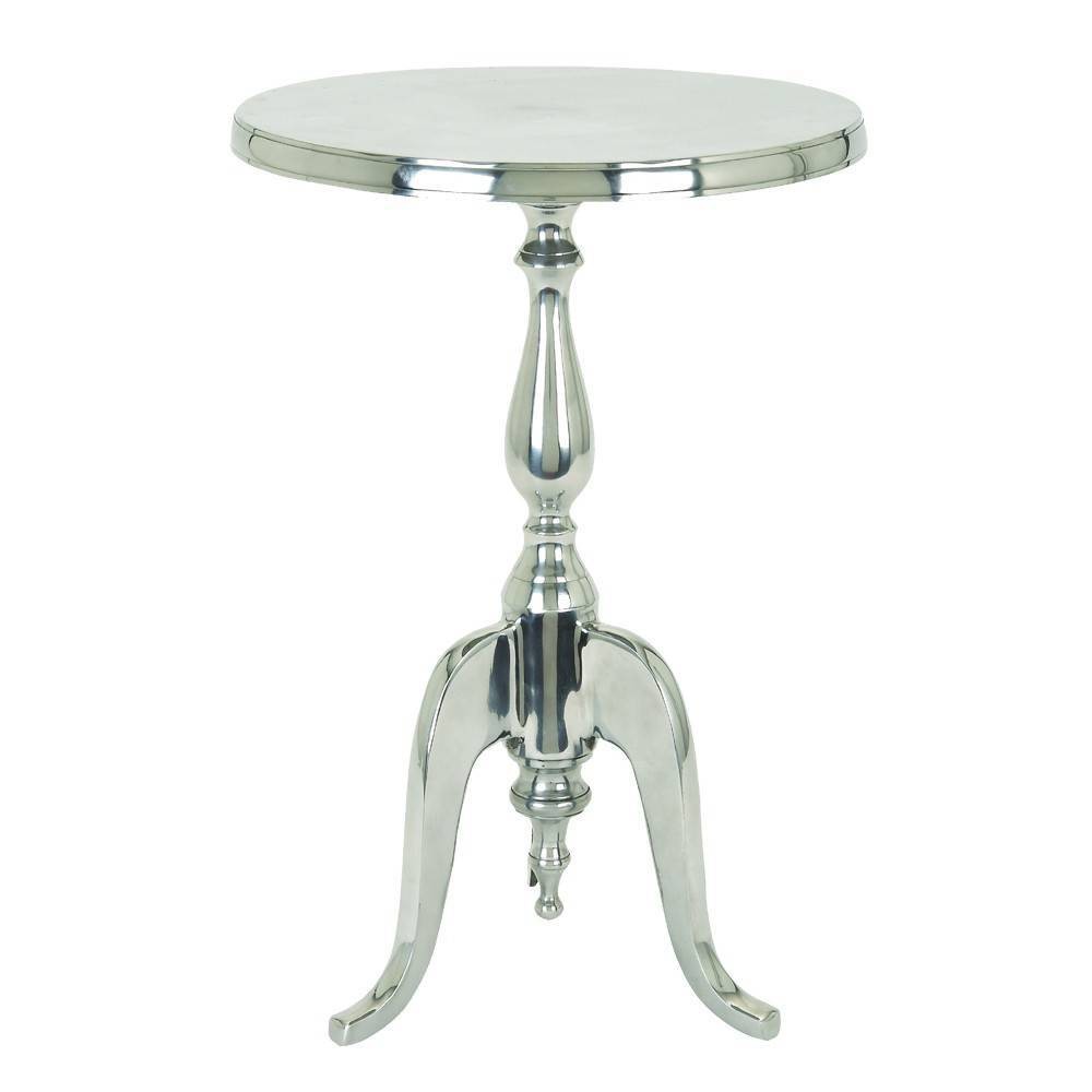 Photos - Coffee Table Aluminum Accent Table with Pedestal Base Silver - Benzara