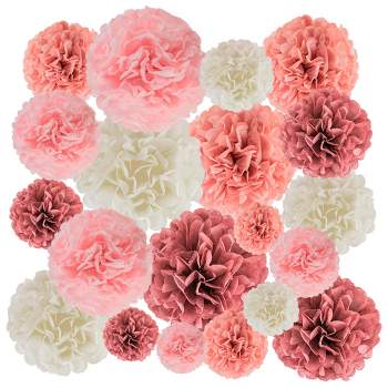 EpiqueOne 20 Piece Tissue Paper Pom Poms | Blush Pink, Dusty Rose, Mauve & Cream | Colorful Paper Flower Wall Decorations