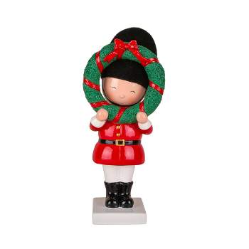 National Tree Company First Traditions Christmas Soldier Holding Wreath with Polyresin Construction, Red, 10 in