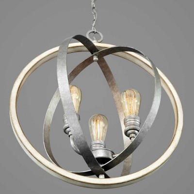 Graphite and Galvanized Steel 3-Light Armillary Pendant