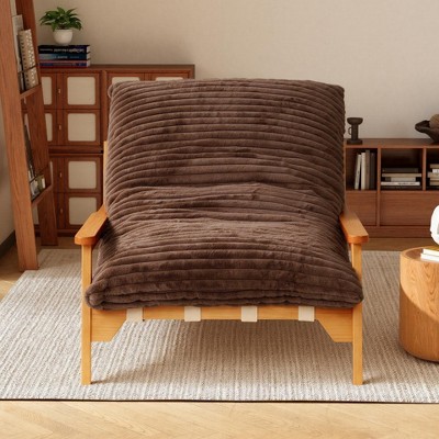 Modern Accent Chair, Comfy Chaise Lounge Chair with Ash Wood Armrest, Upholstered Armchair with Soft Cushion for Bedroom Balcony Lounge Reading Room