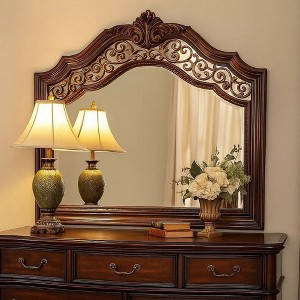 Royal Hampton Wooden Frame Mirror with Ornate Detailing, Brown By Casagear Home - 1 of 4