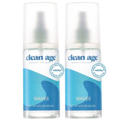 Clean Age Ocean Waves AHA Body Spray + Deodorant for Teens - 4 fl oz/2pk