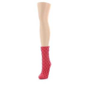 Memoi Women's Diamond Cross Chunky Knit Boot Sock Coral One Size - 1 of 2