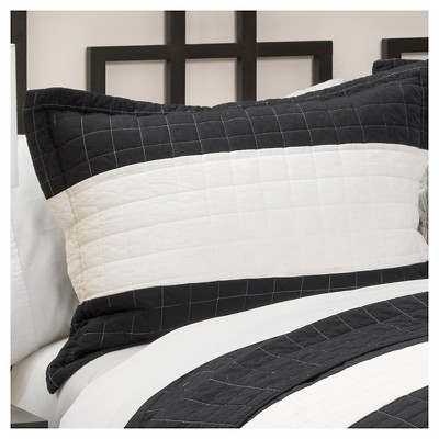 Black and White Striped Cotton Full Quilt Set