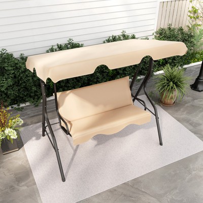 Beige Metal Frame Outdoor Patio Swing with Adjustable Canopy