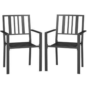 Aghana Digitals 2-Pack Dark Brown Galvanized Steel Patio Dining Chairs with Slatted Design, - 1 of 4