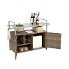 Outdoor Bar Cart with Ice Bucket and Storage Wicker Serving Table with Steel Top Lockable Wheels and Side Basket for Patio or Poolside -The Pop Home - 3 of 4