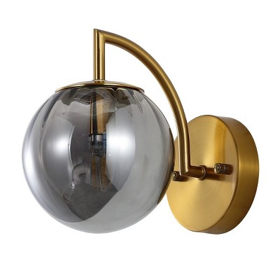 Smoke Gray and Brass Globe Wall Sconce Set