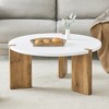 Nesting Coffee Table Accent Table Cocktail Table Center Table Side Table with Drawer, Round+Hexagonal, White+Natural-ModernLuxe - 2 of 4