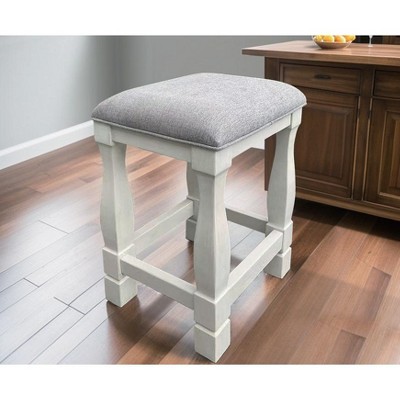DOMETOUR Light Grey MDF Cushion and White Oak Legs Living Room Stool