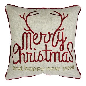 Whisen Embroidered Christmas Throw Pillow, 14x20" Velvet Lumbar Cushion with Green Holiday Accents - 1 of 4