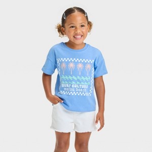 Grayson Mini Toddler Girls' Surf Culture Short Sleeve T-Shirt - Blue - 1 of 4