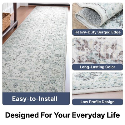 Ivory and Blue Silk Oriental 9' x 12' Washable Rug