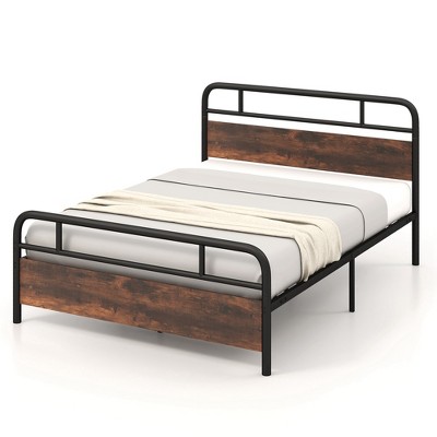 Costway Queen Size Metal Platform Bed Frame Industrial Headboard ...