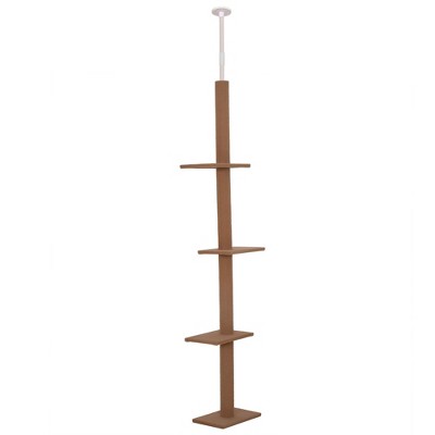 PawHut Floor to Ceiling Cat Tree Cat Climbing Tower with Sisal-Covered Scratching Posts Natural Cat Tree Activity Center for kittens
