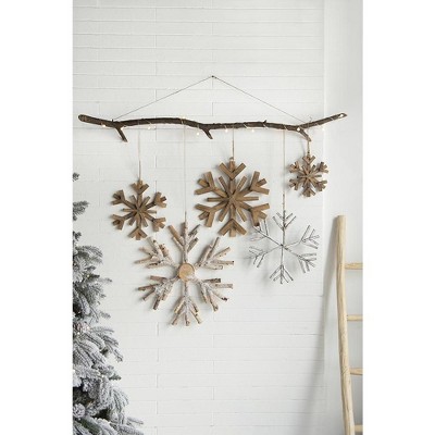 YOOCOZZ  Christmas Party Decoration 2 Set - 17.7" x 17.7" Large Fir Wood Snowflake Ornaments, Hanging Home Decor Accents for Xmas Tree, Wall Art