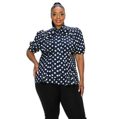 L I V D Women's Minnie Polka Dot Tie Neck Blouse