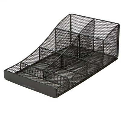 Mind Reader 7 Compartment Tea/Coffee Condiment Organizer, Black Metal Mesh