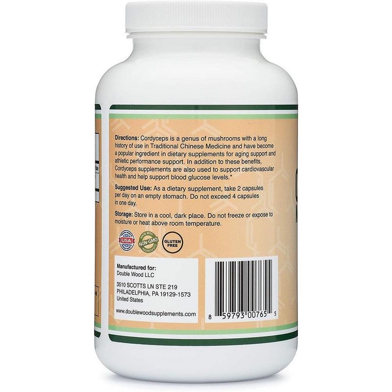 Cordyceps Mushroom Extract - 210 x 500 mg capsules by Double Wood Supplements - Supports Cardiovascular Health, 3 of 4