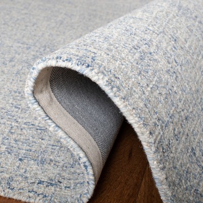 Ivory and Blue 4' Square Hand-Tufted Wool Abstract Rug