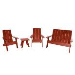 Italica 4pc Outdoor Set with Modern Adirondack Chairs, Double Wider Adirondack Chair & Side Table - Rustick Red - highwood